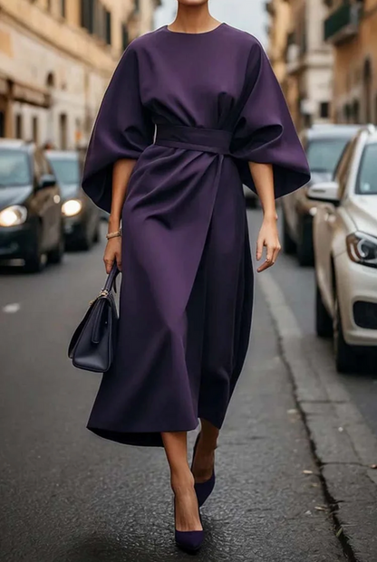 Sofia - Vestido elegante con mangas farol y cinturón para Mujer