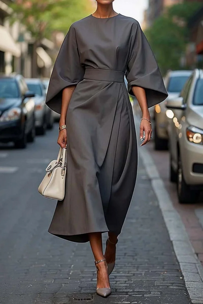 Sofia - Vestido elegante con mangas farol y cinturón para Mujer