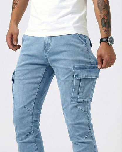 Duvan - Pantalón Cargo Marino Elástico para Hombre